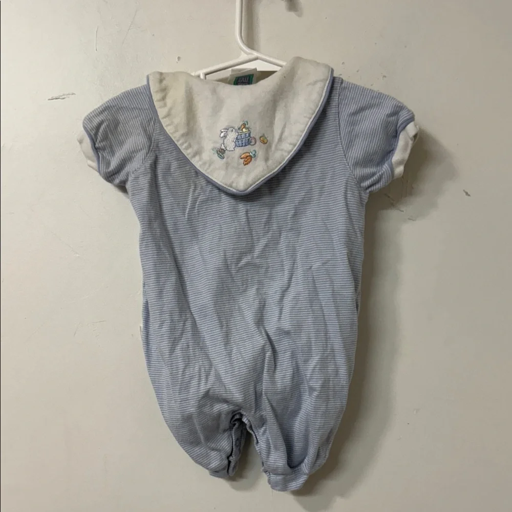 Little Me Blue Striped Baby Romper with Bear Design vintage